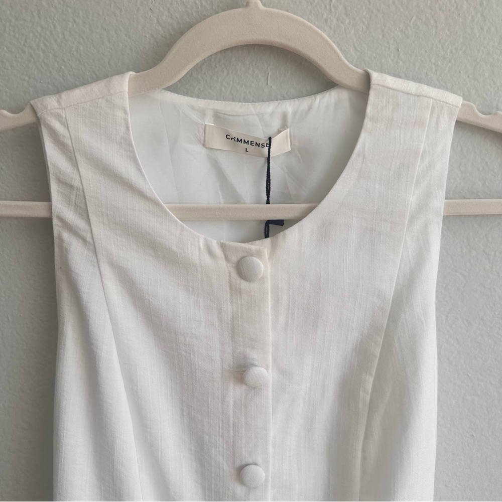 Commense Cotton & Linen Button-Front Sleeveless Dress With Tie NWT Size L - Picture 7 of 9